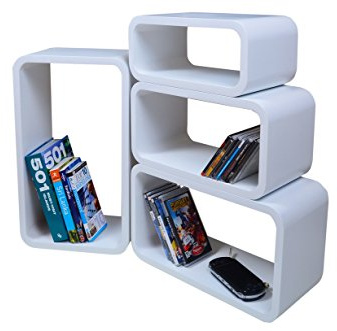 Cube Verstärkte Vielen Farben MDF Retro Design 4er Set Regal Regale Wandregal Deko Würfel CD DVD Lounge LO01 (Weiß)