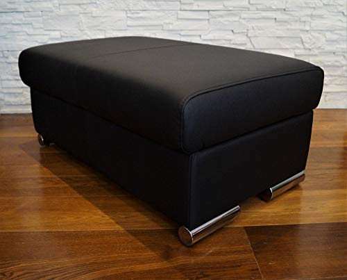 Quattro Meble Schwarz Echtleder Hocker aufklappbar mit Stauraum Sitzhocker Rindsleder Sitzwürfel 90x55cm Fußhocker Polsterhocker Echt Leder Puff