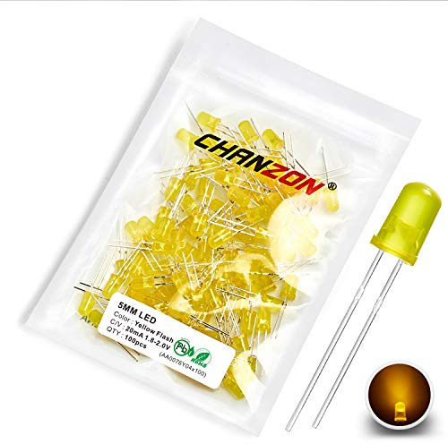 Chanzon 100 pcs 5mm Blinking Yellow LED Diode Lights 1.5Hz Flashing (Diffused Lens Round DC 2V 20mA) Bright Lighting Bulb Lamps Electronics Components Indicator Light Emitting Diodes