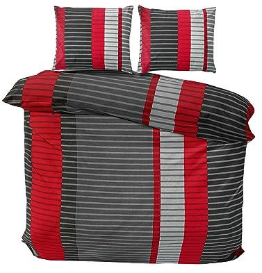 Class Home Collection Bettwäsche 200x200 Baumwolle – Ganzjahres Bettwäsche-Sets, weich & atmungsaktiv, Bettbezug und Kissenbezug 80x80 cm mit Reißverschluss Wind Rot