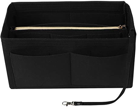 LITLANDSTAR Einfarbige Filztasche mit mehreren Fächern, große Kapazität, Make-up-Tasche für Damen, Reisen, großer Make-up-Organizer, Kulturbeutel, Aufbewahrungstasche, Handtasche, Tragetasche, Schwarz