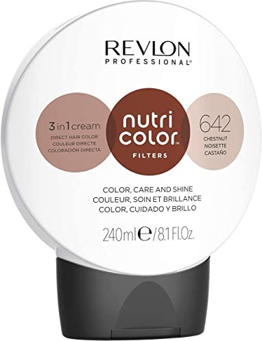 REVLON PROFESSIONAL Nutri Color Filters, Mascarilla de Coloración Temporal para el Pelo, Brillo Intenso, Tinte Pelo Mujer Tono 642 Castaño, 240 ml