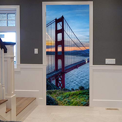 A.Monamour Türtapete Selbstklebend Türfolie Türposter 3D Golden Gate Bridge San Francisco Sonnenuntergang Landschaft Vinyl Folie Türdeko Tapete Wandbild Türaufkleber Türtattoo 90 x 200 cm