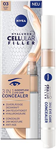 NIVEA Hyaluron Cellular Filler 3IN1 Augenpflege Concealer Dunkel (4 ml), Anti-Age Concealer mit Hyaluron, Abdeckstift für Augenringe, Rötungen und Pickel