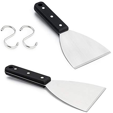 HaSteeL Griddle Scraper 2Pcs, Stainless Steel 9.5in Slant Edge Metal Grill Scraper Chopper for Food Service & Cleaning Supplies, Perfect for Teppanyaki Flat Top BBQ Indoor & Outdoor, Dishwasher Safe