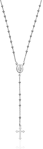 AKA Gioielli® - 925 Silber Rosenkranz Halskette mit Jungfrau Maria und Kreuz anhänger für damen