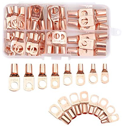 Xihe Conector de Alambre Terminales 60pcs del Orificio del Perno de Cobre estañado terminales de Cable de la batería eléctrica determinada de Cable de Alambre Desnudo prensado/Soldado Conectores Sc6