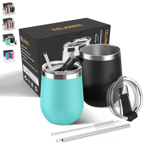 TELANKS 2 Stück Edelstahl Weinbecher to go 350 ml, Camping Weingläser | BPA-frei, Hält 3 Stunden Warm und 9 Stunden Kalt, Geeignet für Reisen