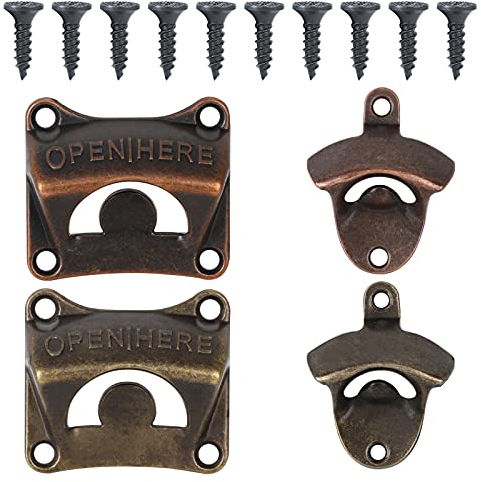 4pcs New Combination Vintage Wall Mounted Bottle Opener, Beer Fridge for Home Bar, Retro Style Bottle Openers Wall Mounted with 10 Screws for Bar, Kitchens, Cafe, Restaurant, Beer Party