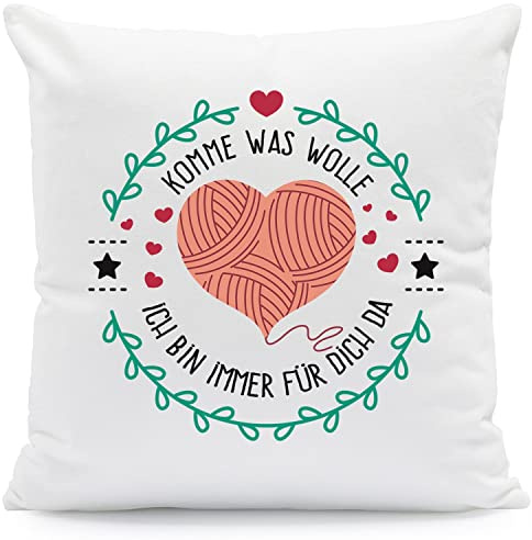 GRAVURZEILE Kissen mit Spruch - Komme was Wolle ich Bin Immer für Dich da - Geschenk für Freund Freundin zum Geburtstag Weihnachten Kissen mit Füllung