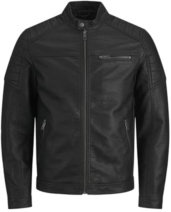JACK & JONES Mäns konstläderjacka racerförare, Kläder Herr, Svart, L