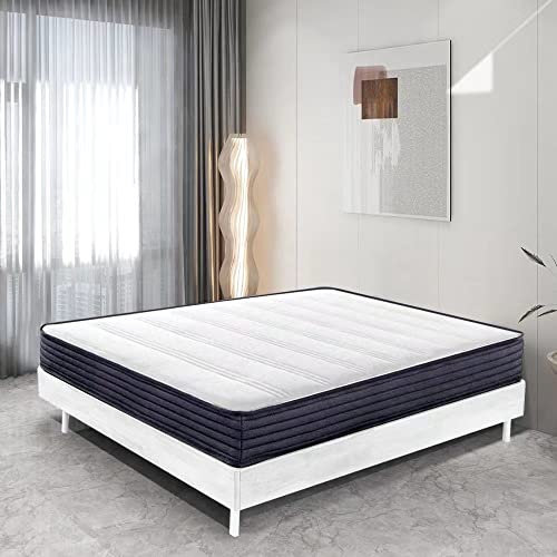 TEENO Sommier Tapissier 140x190 CM - Cadre de lit a Lattes Renforcé et Soutien Réglable - Sommier à Lattes avec Pieds pour Lit 140x190CM Matelas 140x190CM - Blanc