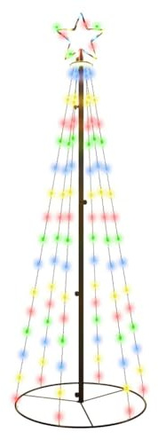 vidaXL LED Weihnachtsbaum Kegelform Tannenbaum Lichterbaum Weihnachtsdeko Stern Beleuchtung Außen Beleuchtet Lichterkette Mehrfarbig 108 LEDs 70x180cm