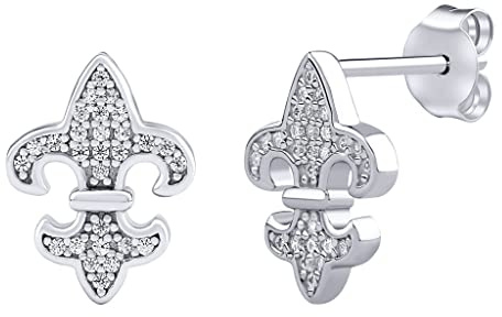 SILVEGO Lilien Ohrstecker aus 925 Sterling Silber mit Zirkonia Heraldische Lilie