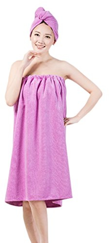 YJZQ Toalla de sauna para mujer con toalla de pelo, toalla de pelo, toalla de sauna, albornoz, toalla de sauna, con cierre de velcro y goma elástica para spa ducha baño