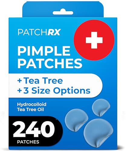 PatchRx Pimple Patches for Face (240 Patches), Hydrocolloid Acne Patches with Tea Tree Oil, Pimple Stickers - Acne Pimple Patches For Face - Zit Patches