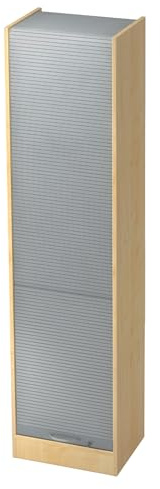 bümö Rollladenschrank in Ahorn/Silber mit Bogengriff - Vertikal Jalousieschrank 50 cm breit, Aktenschrank abschließbar, Büroschrank für Ordner & Co.