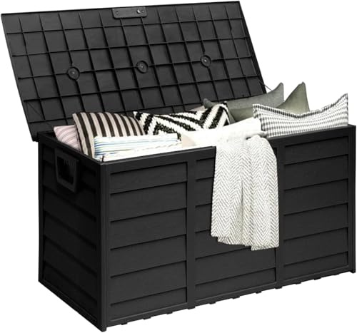 Omelaza 75 Gallon Outdoor Deck Storage Box, Patio Resin Deck Storage Container, Store Cushion and Sundry Things (Black)