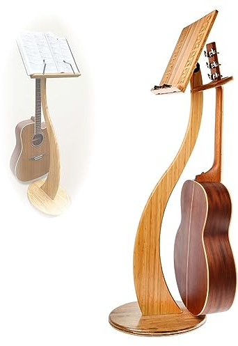 WORDFUN Notenpult Gitarre Geeignet, Bambus Holz Buchständer, Tischbuchständer, Orchesternotenpult, Stabiler Musik Stativ, Notenablage Aus Bambus, Notenplatte, Notenbuchständer