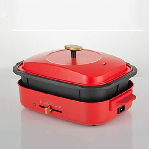 BONOOL Olla para Parrilla y sartén, Olla Multifuncional para cocinar, Olla eléctrica, Olla Caliente, Barbacoa, Red doméstica, Olla Caliente eléctrica roja, Olla Multiusos