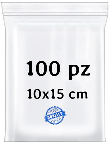 BUY SAFE - Sacchetti Plastica Richiudibili, Sacchetti Ermetici per Alimenti, Vestiti e Oggetti con Chiusura a Cerniera, Buste Trasparenti Richiudibili Resistenti e Riutilizzabili, 10x15-100 Pz
