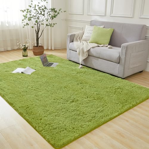 Andency 8x10 Area Rugs for Living Room, Olive Green Non-Slip Fluffy Soft Large Shag Bedroom Carpet, Big Indoor Thick Nursery Rug for Kids Dorm Home Decor Aesthetic