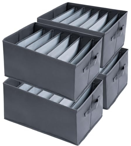 Niviy Schubladen Organizer kleiderschrank Extra Große 7 Fächer 6CM Faltbar | Aufbewahrungsbox Schrank PP-Hartplatte Stabiler Boden Organizerbox für T-Shirts,Hosen,Pullover,Anzug 4 Stück 43X30X25CM