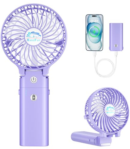 HandFan 5200mAh Handheld Fan Rechargeable, 20H Runtime Hand Fan, 3 Speeds Strong Airflow, Personal 180° Foldable Portable Fans for Travel/Summer/Concerts/Lash/Commute, Gifts for Women (Purple)