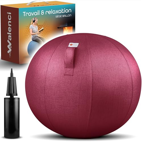 Walenci Ergonomischer Sitzball für Arbeit und Entspannung Ergonomischer Bürostuhl, Ballstuhl, Komfort für Telearbeit und Gaming, ideal für Steh-Sitz-Arbeitsplätze, Premium-Stoffbezug (Bordeauxrot, 75)