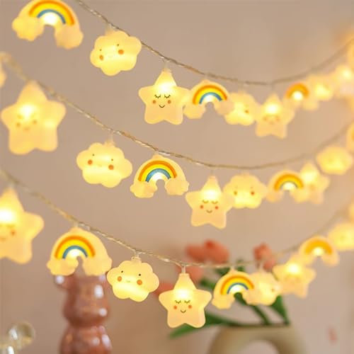 Guirlande lumineuse arc-en-ciel en forme d'étoiles, nuages et étoiles, fonctionne à piles, lumière en cuivre, éclairage décoratif pour chambre à coucher, terrasse, jardin, fête, intérieur et