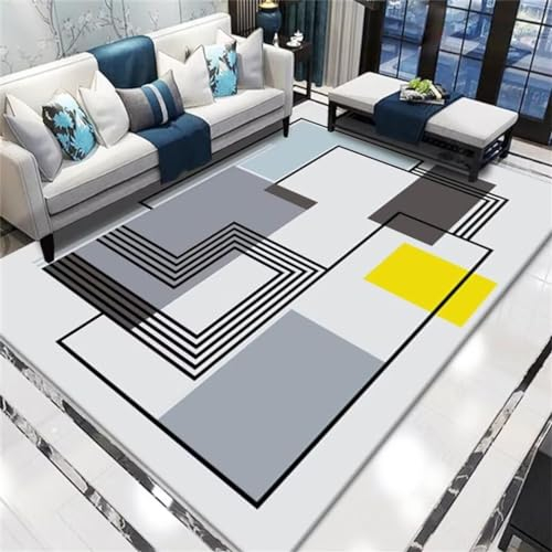 RUGMRZ Großer Teppich 200x300CM Wohnzimmer Teppichs vorzimmer Blau Moderner Anti-Milben-Teppich mit geometrischem Muster für das Schlafzimmer