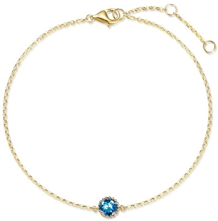 FANCIME Solide 14 Karat 585 Gold Armband für Damen mit Echt Natürlich Topas Anhänger Charm Bracelet Minimalistisch Geschenk Schmuck für Damen Mädchen, Verstellbar Armkette: 17 + 3 cm