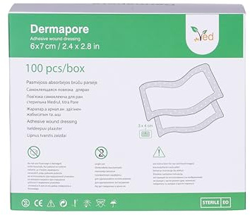 VED Dermapore Wundkleber – Geeignet für Schnitt- und Abschürfungen, diabetische Beingeschwüre, venöse Beingeschwüre, kleine Druckgeschwüre – Mittel, (6 X 7cm (Pack of 100))