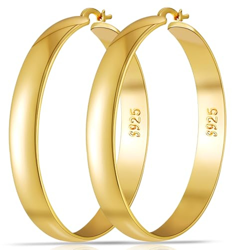 Rajputana Goldene Creolen für Frauen 8mm Breite Große Goldene Large Hoop Earrings Hypoallergene Große Creolen für Damen Leichte Klobige