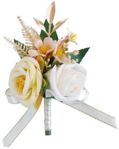 Whakano Künstliche Rose Blume Hochzeit Boutonniere Champagner Weiß,Elegante Ansteckblume Dekor,Prom Corsage,Hochzeitsanstecker für Braut Brautjungfer Gäste Herren Damen Party,Hochzeit Zubehör