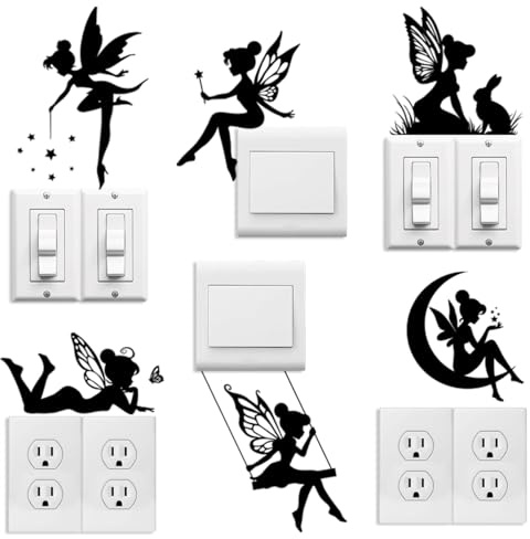 Peacoblue Etiquetas de Calcomanías para Placas de Interruptores de Luz 6Pcs 7x7 Hadas para Decoración del Hogar, Divertidas Calcomanías para Interruptores de Pared Peel and Stick