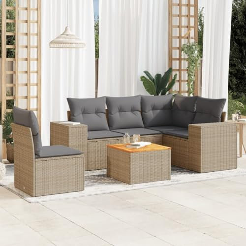 Xichuzi 6-TLG. Garten-Sofagarnitur mit Kissen Beige Poly Rattan, Lounge Gartenmöbel Set, Möbelsets, Balkon Möbel, Gartenlounge, Gartensofa - 3225450