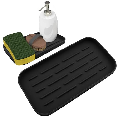 ATEK Silicone Sink Tray Organiser, Non-Slip Silicone Kitchen Sink Tray | Drying Mat for Dish Sponge, Soap Dispenser, Kitchen, Bathroom, Counter