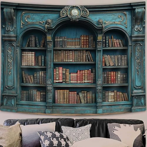 YDIDIAN Mittelalterlicher Bücherregal-Wandteppich, Vintage-Gothic-Bücherregal-Hintergrund, gruselige Bibliotheks-Wandteppich, Poster für Studentenwohnheim, Wandbehang, Studenten, Wandteppich für