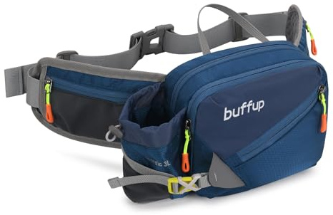 buffup® Midjeväska med flaskhållare, höftväska, sport för utomhus, hundträning, cykling, vandring, löpning, bältesväska kvinnor män stor (mörkblå)