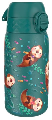 Ion8 Borraccia Inox Leggero per Bambini, 400ml, Non Isolato, a Prova di Perdite, Facile da Aprire, Serratura Sicura, Lavabile in Lavastoviglie, Facile Pulizia, Durevole e Antigraffio, Lontra