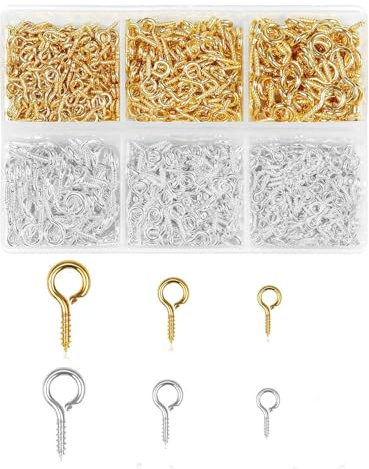 UCLEVER 840 Pezzi Occhielli a Vite Piccoli Ganci a Vite con Occhiello Mini Ganci Avvitabili Perni a Vite Filettati a Vite Autofilettanti per Resina Gioielli Fai Da Te Perlina Plastica