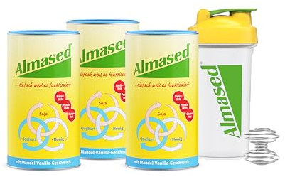 Almased Mandel-Vanille – 3er Bundle + Shaker – flexibler Mahlzeitenersatz zur Gewichtsreduktion - natürliche Zutaten – hoher Proteingehalt – 3x500g – 30 Portionen