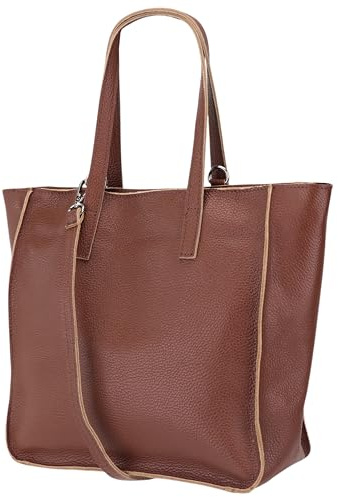 Damen Henkeltasche aus Echtleder – Mittelgroßer Shopper mit Schulterriemen – Handtasche Schultertasche mit Reißverschluss und Innenfach 37x13x29 cm Lili G555