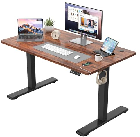 JUMMICO Höhenverstellbarer Schreibtisch KOMPLETTE TISCHPLATTE Elektrischer Schreibtisch Höhenverstellbar mit Memory-Funktion Steh-Sitz Tisch Computertisch 110 x 53 cm Braun
