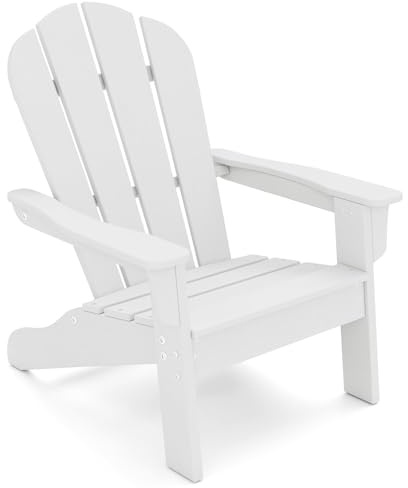 FANTASK Adirondack - Sedia da giardino per bambini, resistente alle intemperie, in HDPE, con schienale ergonomico e braccioli per 3-8 anni (bianco)