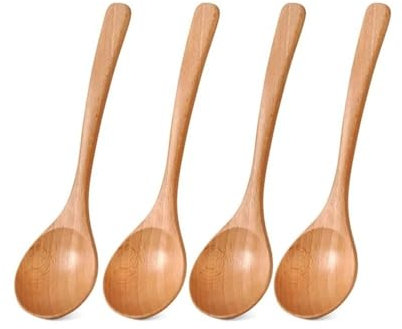 Cucharón Juego de 4 cucharas soperas de Madera de Haya for Servir Fideos Grandes, Ramen y arroz. Cucharón para Sopa