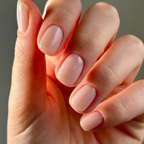 Viugex 24 Pièces Nude Faux Ongles Court, French Brillant Press on Nails Square, Acrylique Couleur Pure Ongles à Presser, Artificiel Faux Ongles à Coller pour Femmes et Filles Nail Art Accessoires