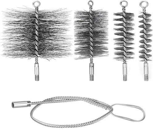 Kaminbürsten Set 5-teilig, Ofenrohrbürste & Rohrbürste in 30/50/80/150 mm mit Verlängerungsstab, Schornsteinfeger Bürste & Kaminrohr Reinigungsbürste für Ofen, Kamin, Schornstein