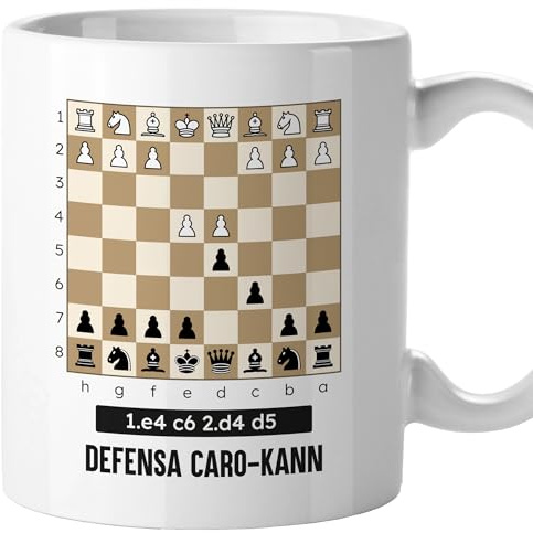 El Kraken Taza Ajedrez, aperturas, tablero, tazas originales, chess, regalo, diseño en ambas caras, Cerámica 330 mL (Caro-Kann)
